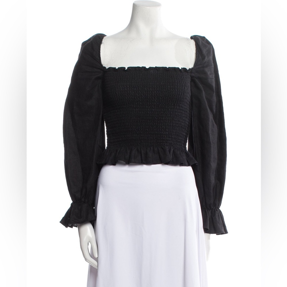 NWOT Reformation Linen Super Balloon Sleeves Smocked Top - Small - Picture 4 of 11